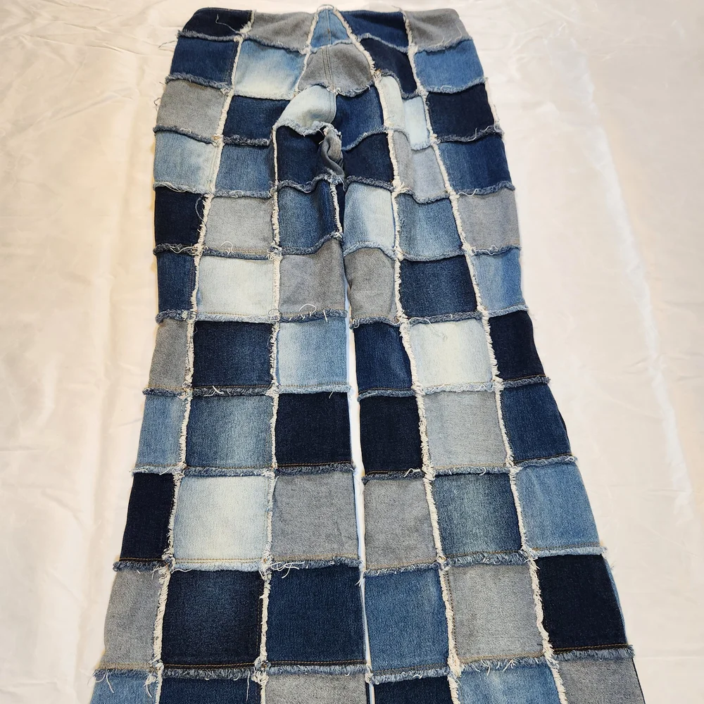 Zana Di Patchwork Flare Jeans - Blue and Gray Size 16